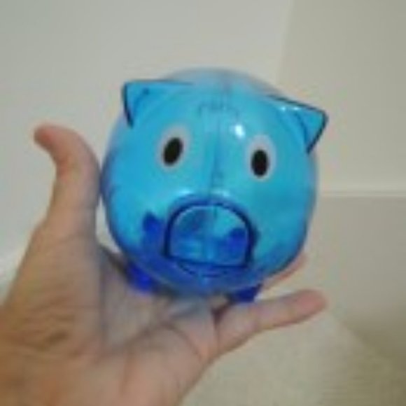 Piggy Bank - Coin Insert + Stopper Blue Transparent Plastic Pig - Bank Promo - Picture 7 of 9